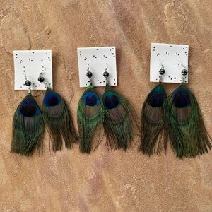 Wholesale Lot ~ 3 Pairs of NWOT Peacock Feather Dangle Earrings ~ Boho Festival